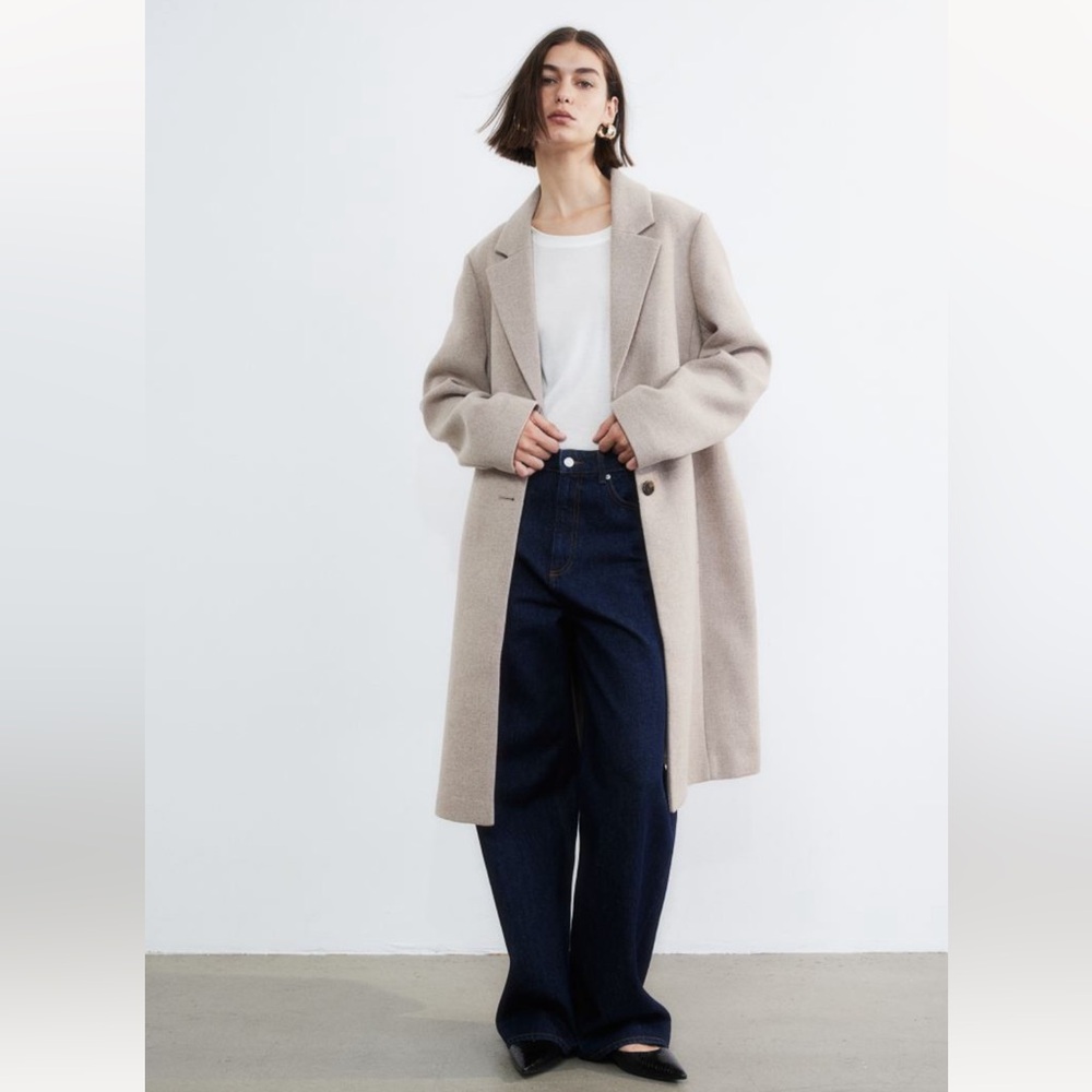 H&M Women's Beige Single-Breasted Long Trench Coat